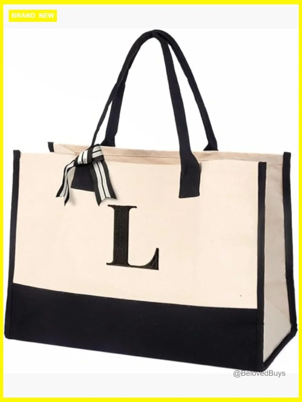 Personalized Initial Tote Bag, Large Canvas Utility Reusable Shopping Travel